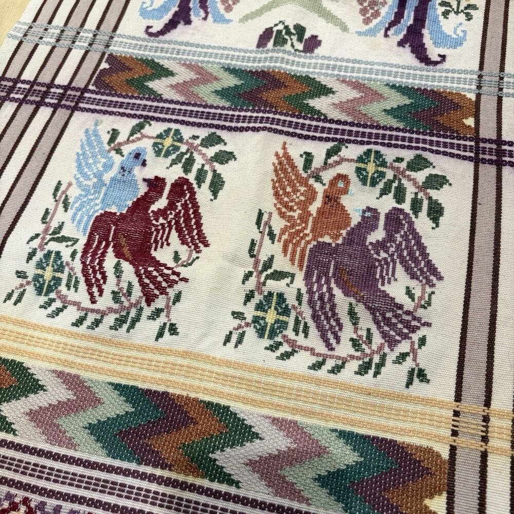 Handwoven Guatemalan Cotton Table Runner Quetzal Bird Design Textile Wall Art - Picture 2 of 14